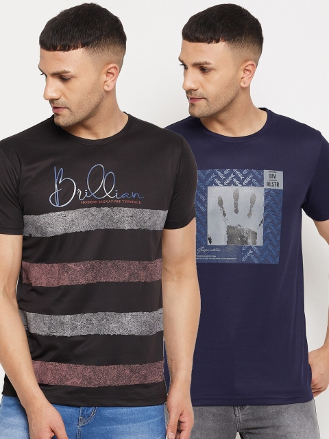 

Parcel Yard Men Black & Navy Blue Typography Set Of 2 Printed Cotton T-shirt