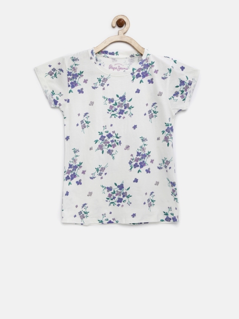 

Pepe Jeans Girls White & Purple Floral Print Top