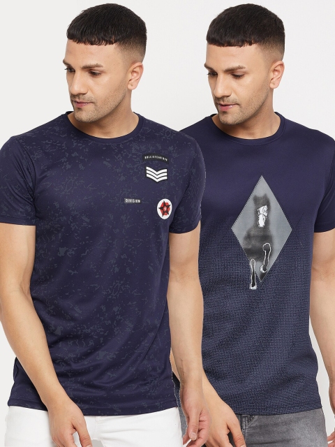 

Parcel Yard Men Navy Blue Pack of 2 Printed Cotton T-shirt