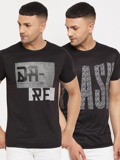 

Parcel Yard Men Black & White Typography 2 Printed T-shirt