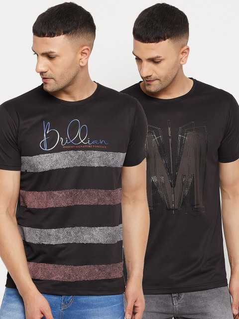 

Parcel Yard Men Black Typography 2 Striped T-shirt