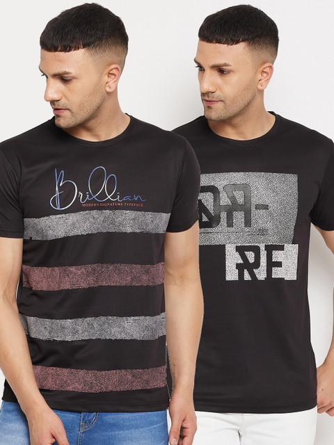 

Parcel Yard Men Black Typography Printed Pack of 2 Cotton T-shirt
