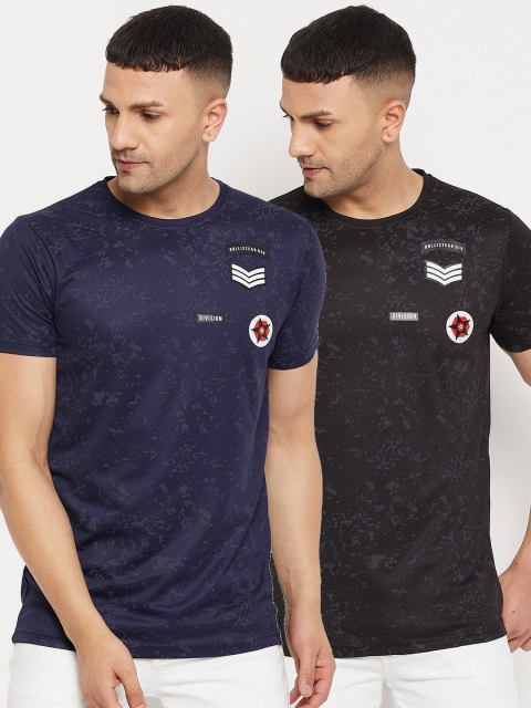 

Parcel Yard Men Navy Blue & Black Set Of 2 Printed Cotton T-shirt