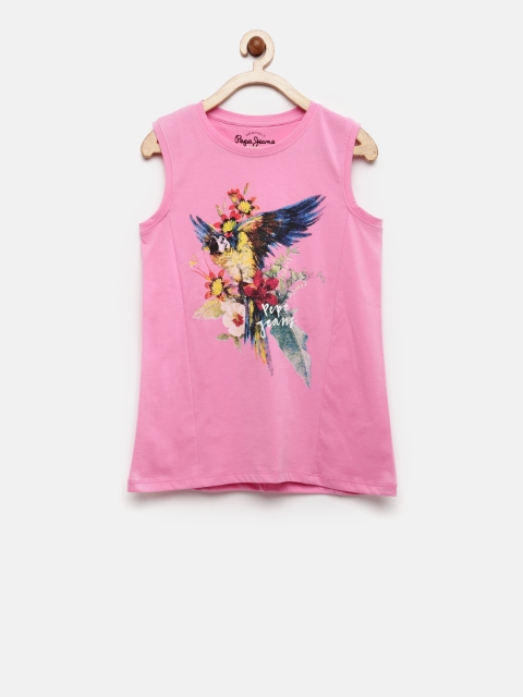 

Pepe Jeans Girls Pink Printed Round Neck T-shirt