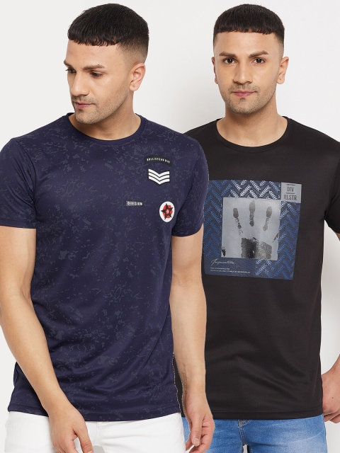 

Parcel Yard Men Navy Blue & Black Pack Of 2 Printed T-shirts