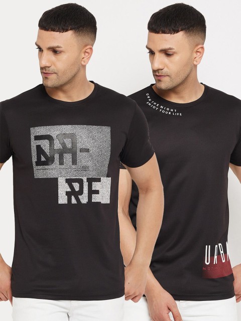 

Parcel Yard Men Black Typography Printed Pack of 2 Cotton T-shirt