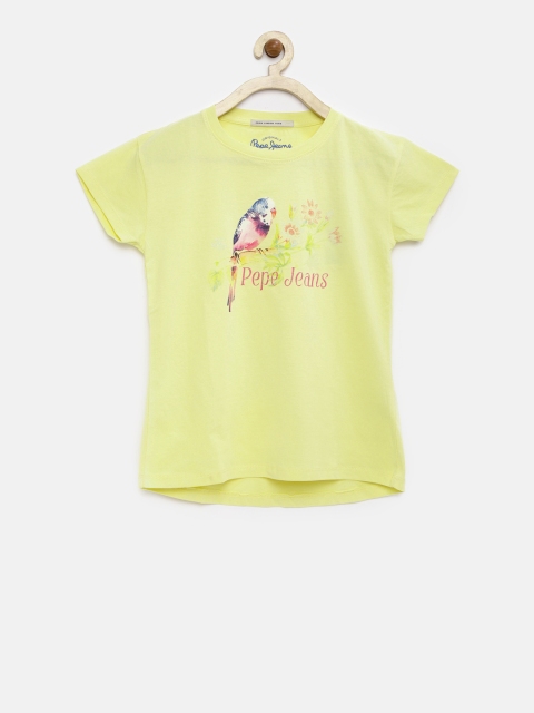 

Pepe Jeans Girls Yellow Printed Round Neck T-shirt
