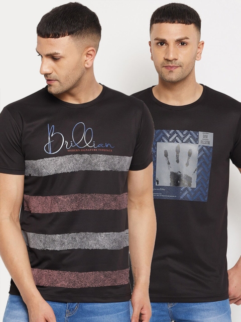 

Parcel Yard Men Black Set Of 2 Striped Cotton T-shirt