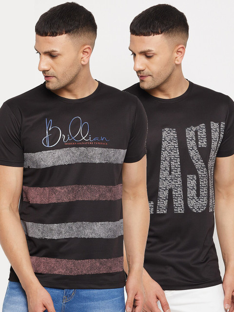 

Parcel Yard Men Black Typography Printed Pack of 2 Cotton T-shirt