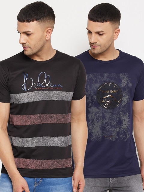 

Parcel Yard Men Black & Navy Blue 2 Printed T-shirt