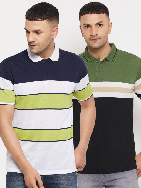 

Parcel Yard Men Multicoloured 2 Striped Polo Collar Applique T-shirt, Multi