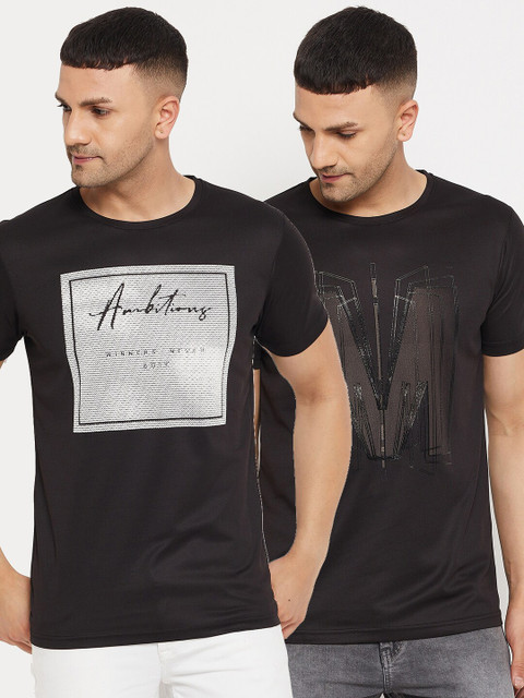 

Parcel Yard Men Black 2 Printed Raw Edge T-shirt