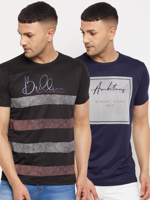 

Parcel Yard Men Black Typography 2 Striped Applique T-shirt