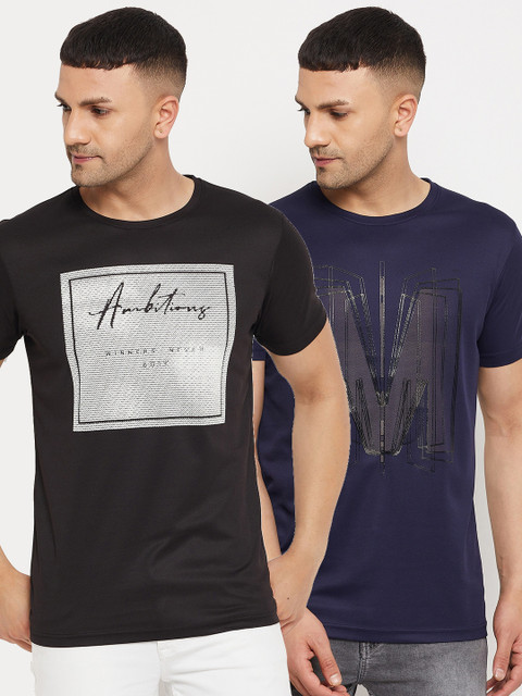 

Parcel Yard Men Black 2 Printed Applique T-shirt