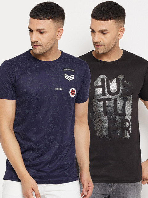 

Parcel Yard Men Navy Blue & Black 2 Printed T-shirt