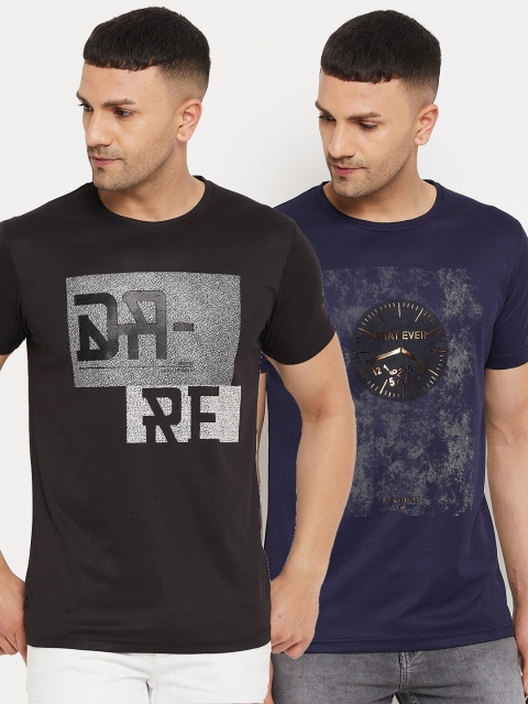 

Parcel Yard Men Black & Blue Set Of 2 Printed Cotton T-shirt