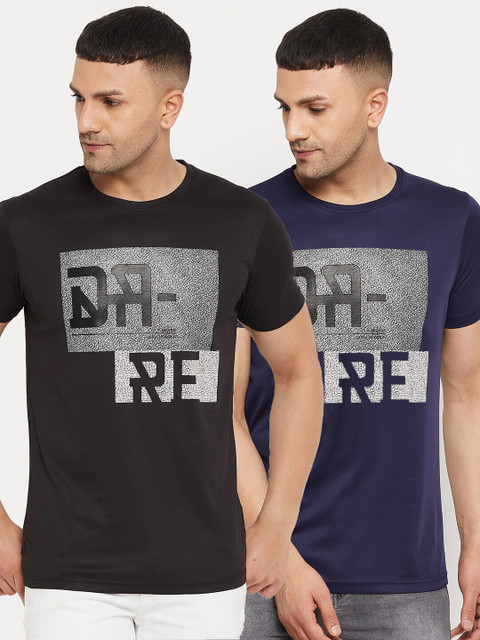 

Parcel Yard Men Black & Blue Set Of 2 Printed Cotton T-shirt
