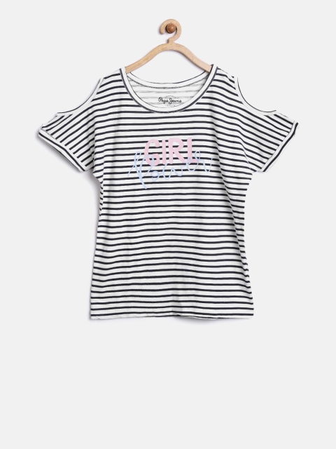 

Pepe Jeans Girls Off-White Striped Round Neck T-Shirt