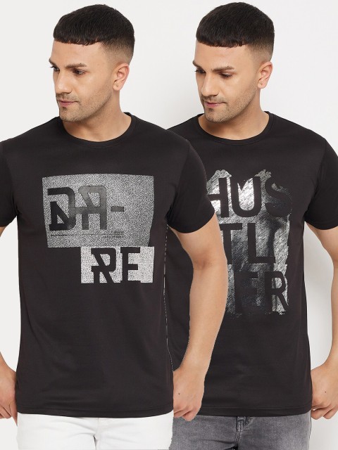 

Parcel Yard Men Black Typography Printed Pack of 2 Cotton T-shirt
