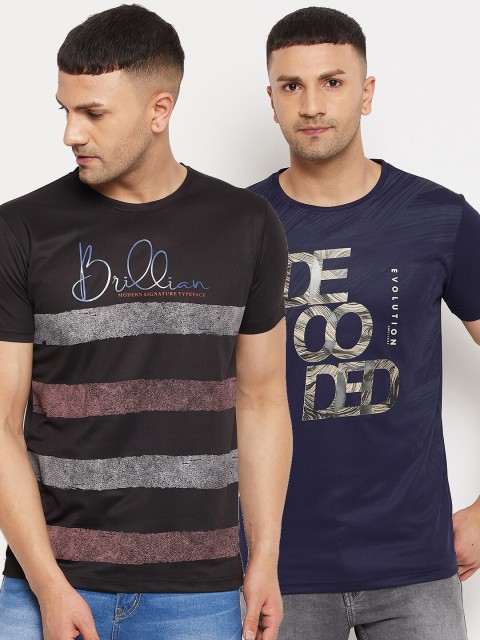 

Parcel Yard Men Black & Navy Blue Pack of 2 Printed Cotton T-shirt
