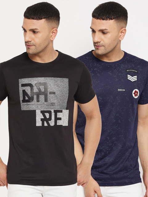 

Parcel Yard Men Black & Navy Blue Pack of 2 Typography Printed T-shirt