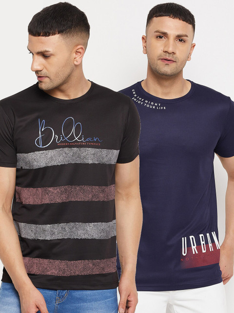 

Parcel Yard Men Black Typography 2 Striped Applique T-shirt