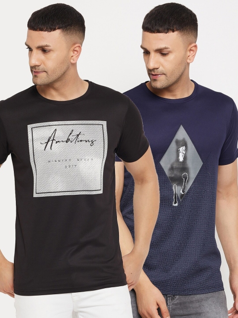 

Parcel Yard Men Black & Navy Blue Typography Set Of 2 Printed T-shirt