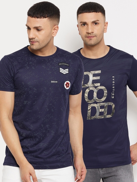 

Parcel Yard Men Navy Blue Typography Set Of 2 Printed Cotton T-shirt