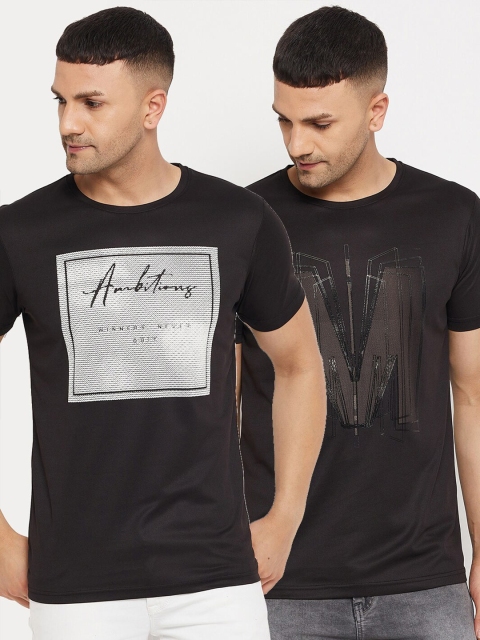 

Parcel Yard Men Black 2 Printed Raw Edge T-shirt
