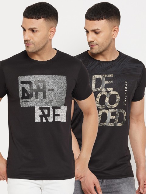 

Parcel Yard Men Black Typography Pack of 2 Printed Cotton T-shirt