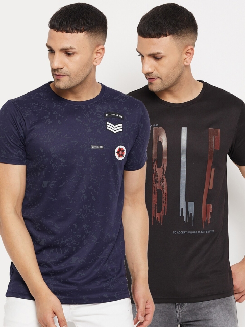 

Parcel Yard Men Navy Blue & Black Pack Of 2 Printed T-shirts