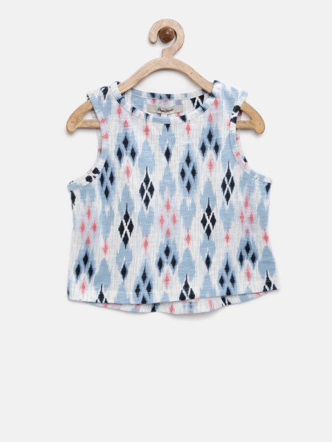 

Pepe Jeans Girls Blue Printed Pure Cotton Top