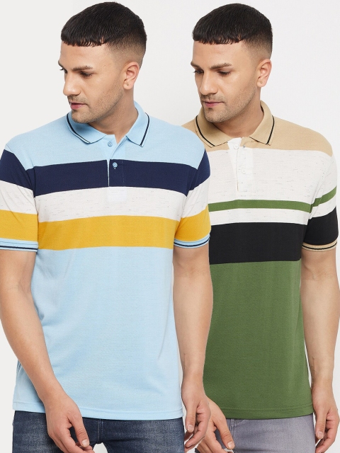 

Parcel Yard Men Blue & Green 2 Striped Polo Collar T-shirt