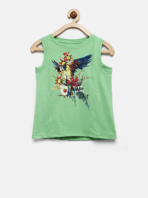 

Pepe Jeans Girls Green Printed Sleeveless Pure Cotton T-shirt