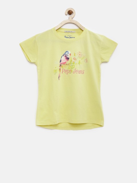 

Pepe Jeans Girls Yellow Printed Round Neck T-shirt