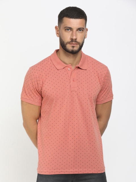 

V-Mart Men Peach-Coloured Printed Polo Collar Cotton T-shirt