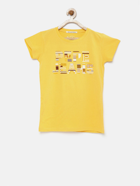 

Pepe Jeans Girls Yellow Printed Round Neck T-shirt