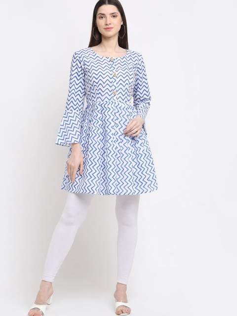 

KALINI White Geometric Print Longline Top