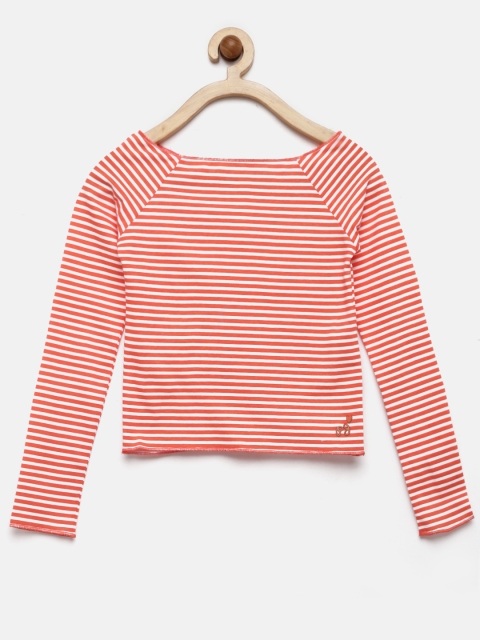 

Pepe Jeans Girls Peach-Coloured Striped Pure Cotton T-shirt