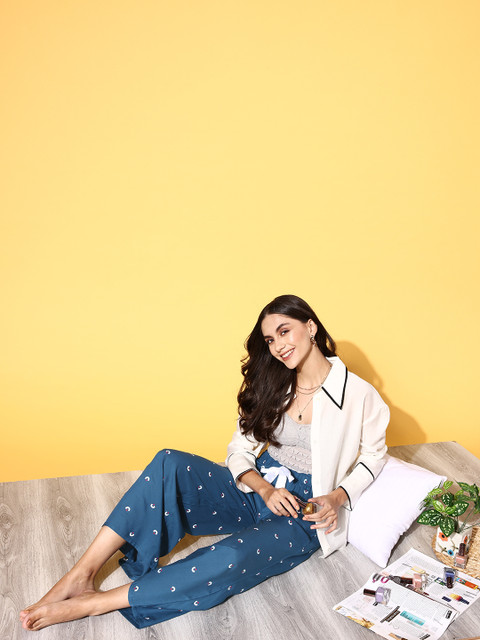 

Sweet Dreams Women Blue Printed Sleep Staple Lounge Pants