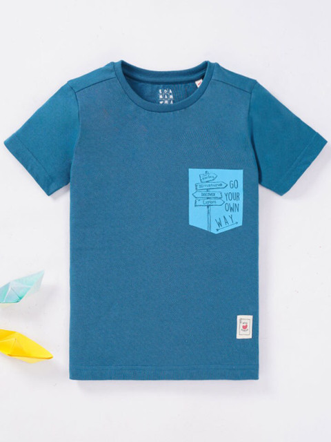 

Ed-a-Mamma Boys Blue Typography Printed Cotton T-shirt