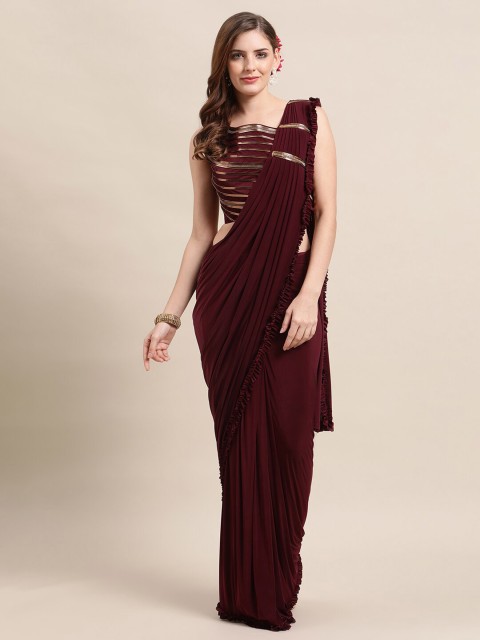 

Grancy Burgundy & Gold-Toned Ready to Wear Saree