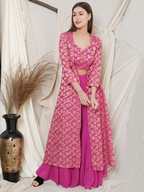 

Purple State Women Pink Floral Top with Sharara