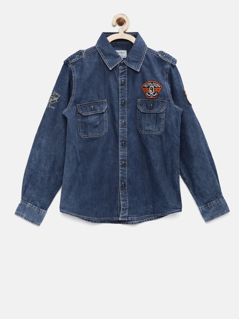

Pepe Jeans Boys Blue Regular Fit Faded Denim Casual Shirt