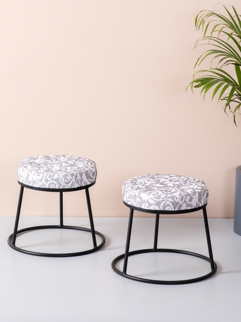 

nestroots Set of 2 White & Black Printed Metal Ottoman
