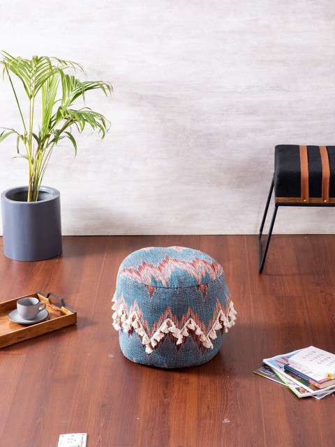 

nestroots Blue & Red Printed Round Shaped Ottoman