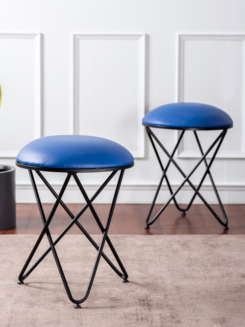 

nestroots Set of 2 Black & Blue Ottomans