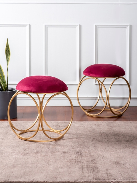 

nestroots Set of 2 Gold-Toned & Maroon Solid Metal Ottoman