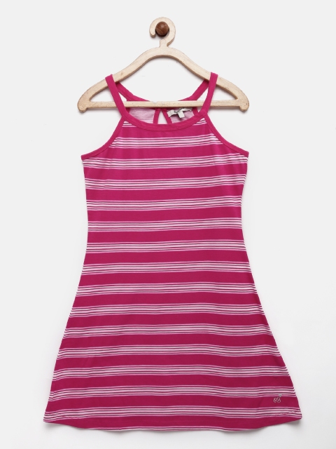 

Pepe Jeans Girls Pink & White Striped A-Line Dress