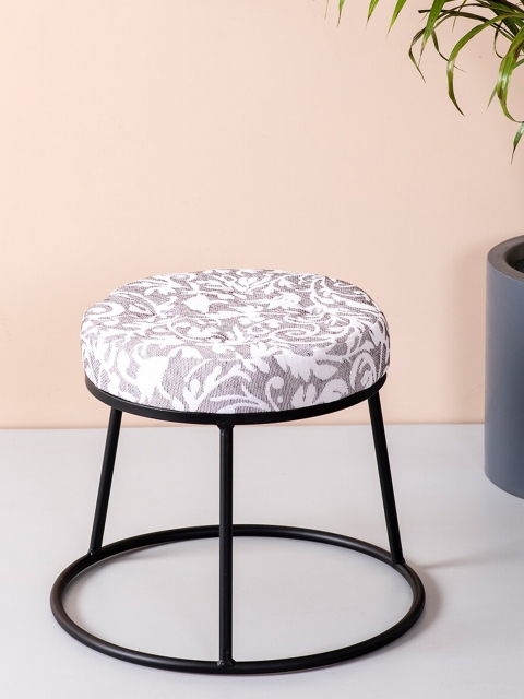 

nestroots Grey & White Printed Metal Ottoman